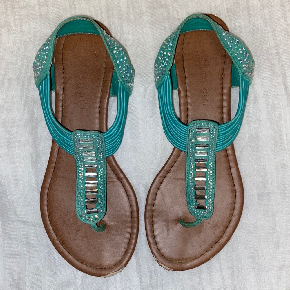 Aqua blue sparkly slip on sandles